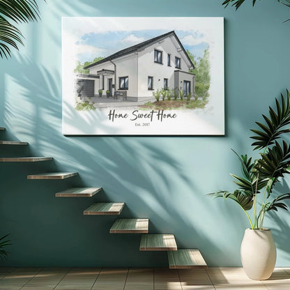 Personalized House Portrait Canvas – Turn Your Home into Art