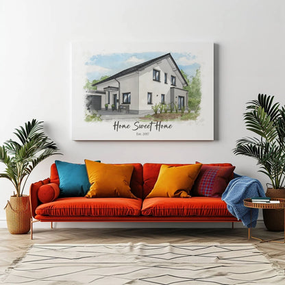 Personalized House Portrait Canvas – Turn Your Home into Art