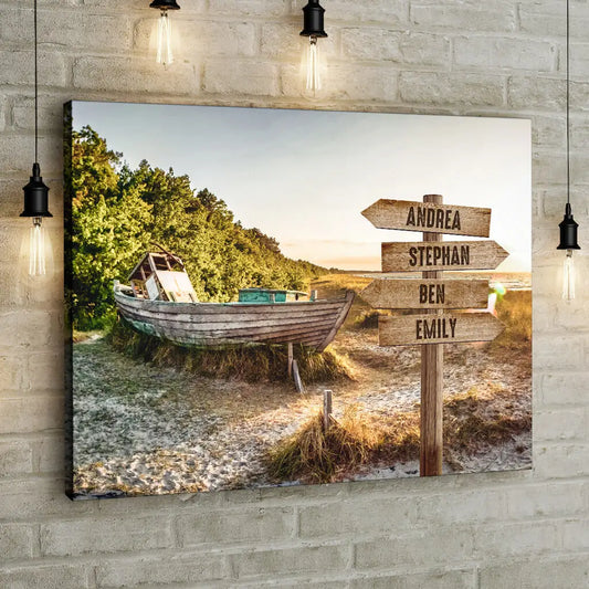 Personalized Custom Canvas Print ’Boat at the lake’ - 12" x  8"