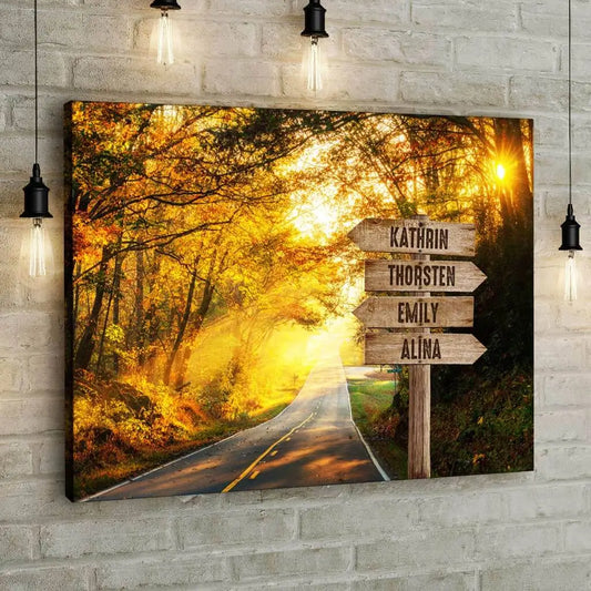 Personalized Custom Canvas Print ’Autumn Road’ - 12" x  8"