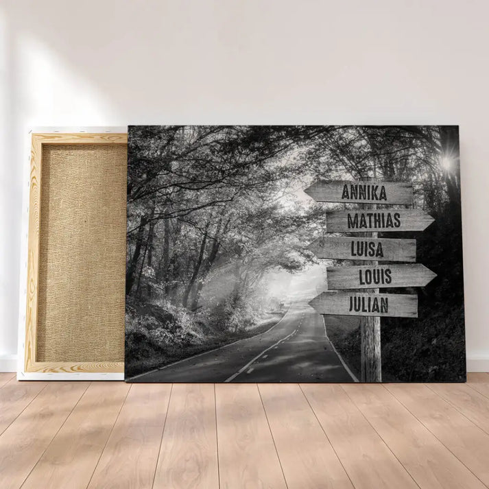 Personalized Custom Canvas Print ’Autumn Road - s/w’