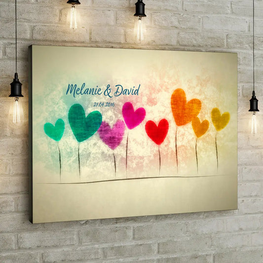 Personalized Custom Canvas Print Heart Ballons - 12" x  8"