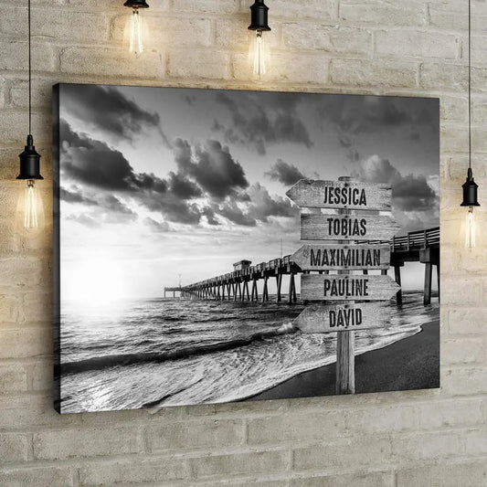 Personalized Custom Canvas Print ’Pier b/w’ - 12" x  8"