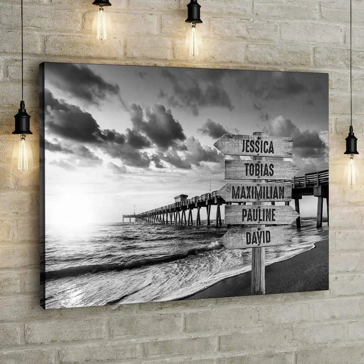 Personalized Custom Canvas Print ’Pier b/w’ - 12" x  8"