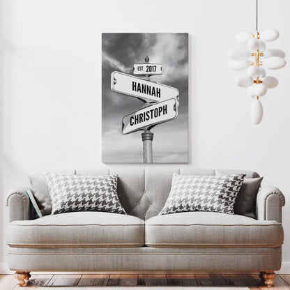 Personalized Custom Canvas Print ’Vintage Street Sign For Couples’