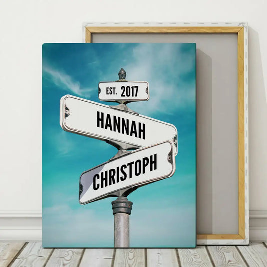 Personalized Custom Canvas Print ’Vintage Street Sign For Couples’ - 8" x 12"