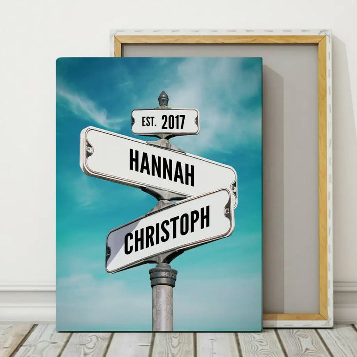 Personalized Custom Canvas Print ’Vintage Street Sign For Couples’ - 8" x 12"