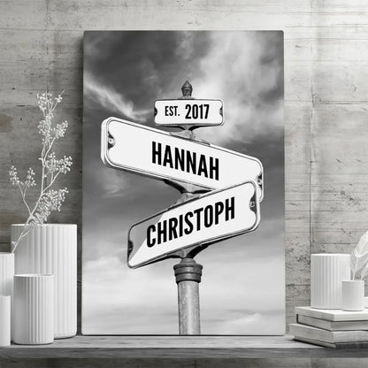 Personalized Custom Canvas Print ’Vintage Street Sign For Couples’