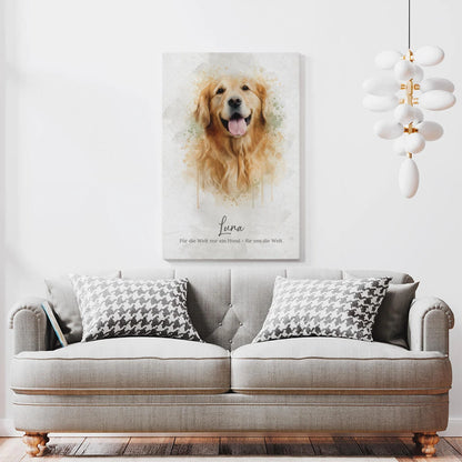Pet Portrait Watercolor Style - Personalized Custom Canvas